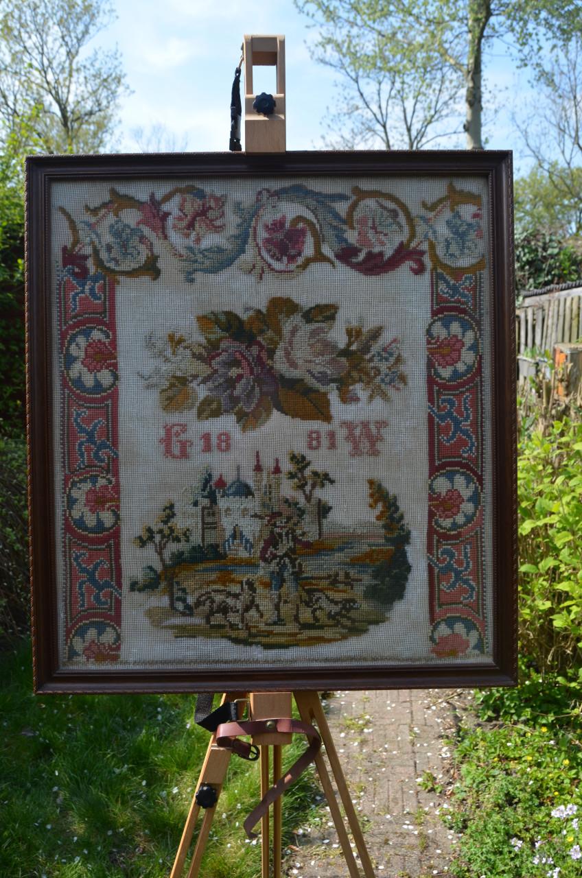 Groot borduurwerk Jachttafereel 1881 ipst