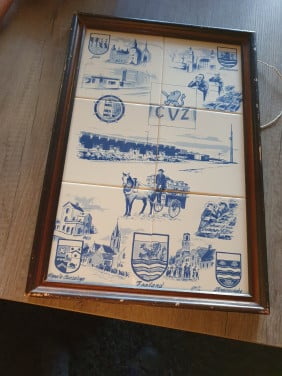 Prachtig zeeuws TEGELTABLEAU IN HOUTEN LIJST 6 tegels...