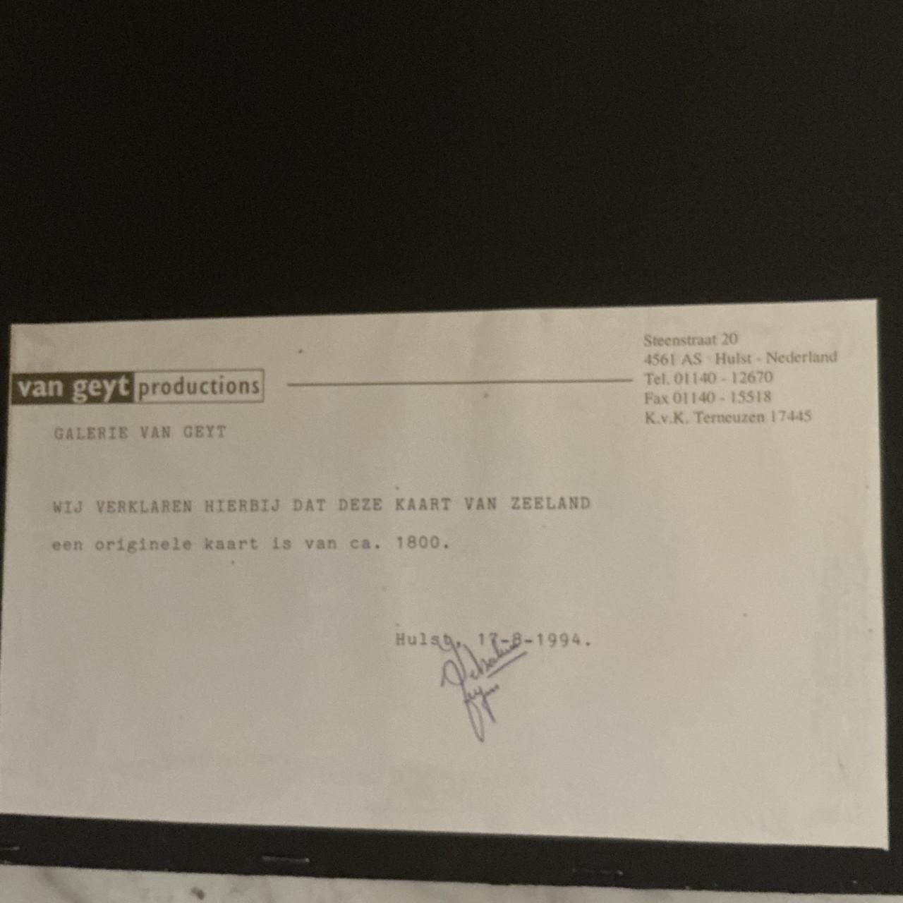 Handgekleurde kaart van Zeeland rond 1800