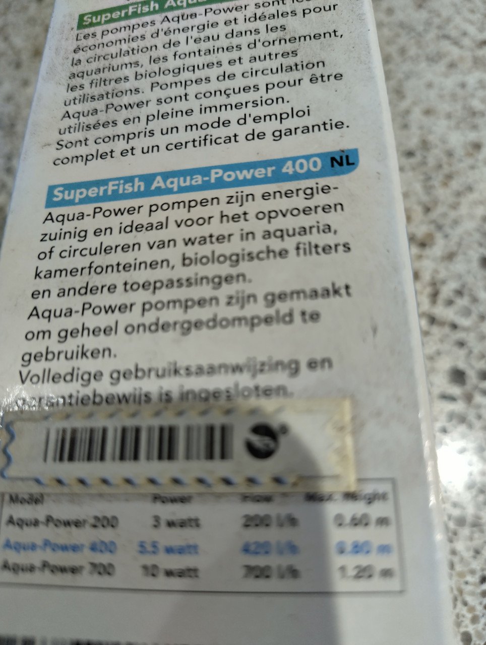 Nieuw waterpompje Aqua power 400