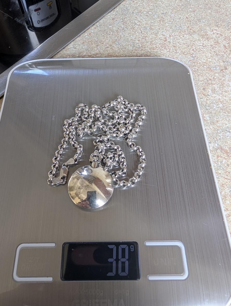 Zilveren Jasseron schakel ketting met hanger..