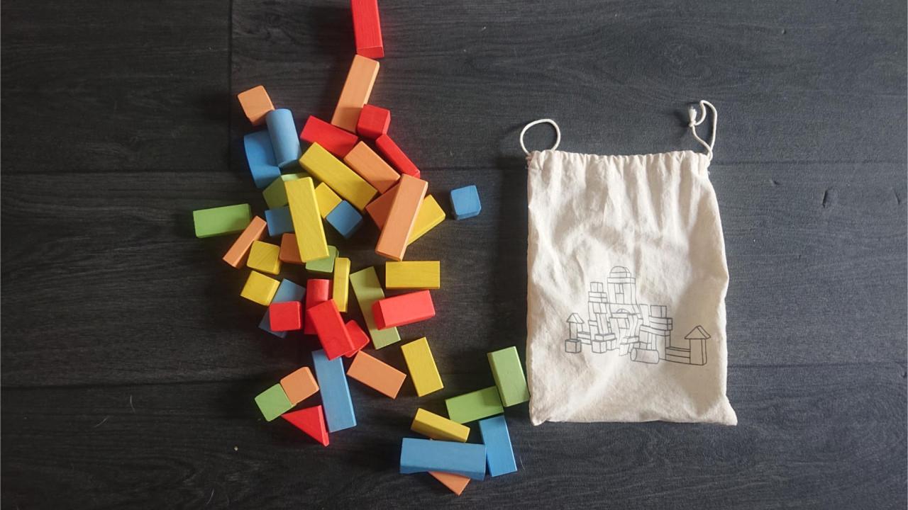 Houten blokken set in tasje 46-delig