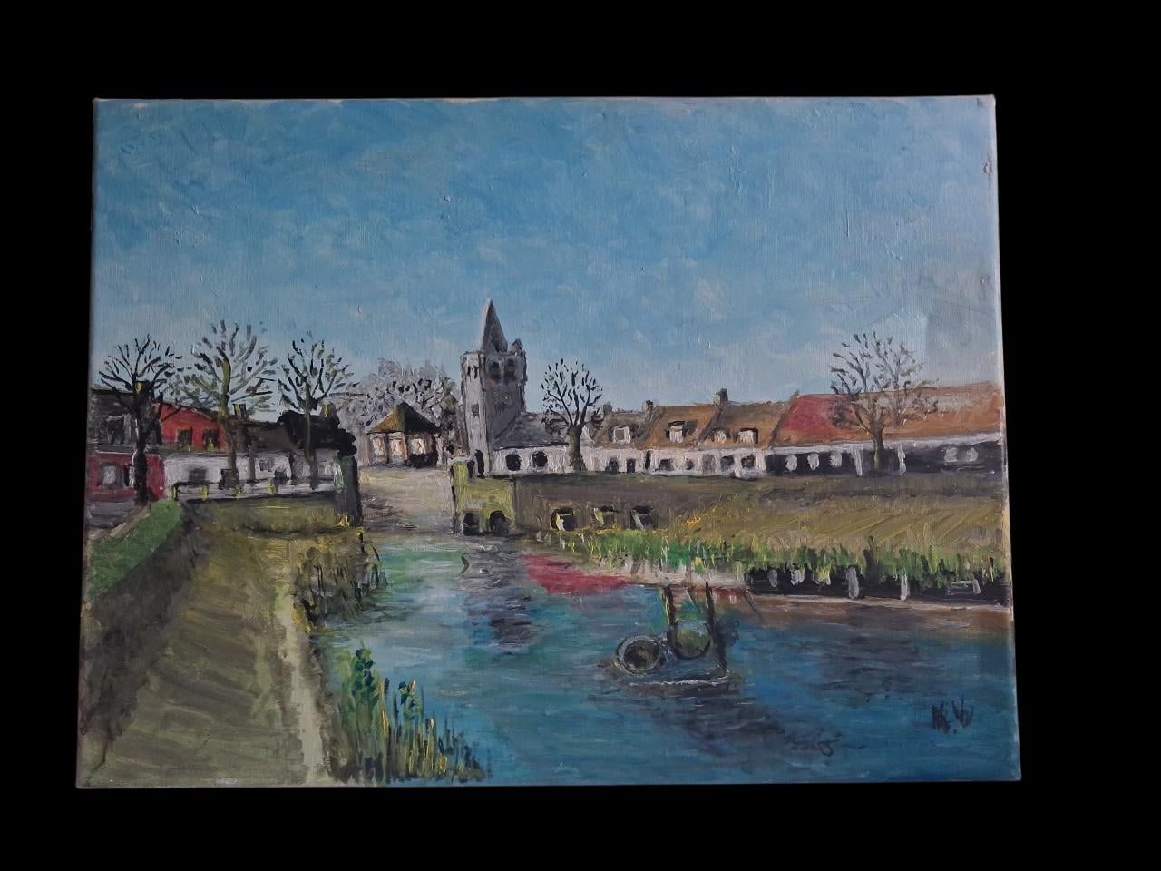 Schilderij Baarland, Dorpsplein.