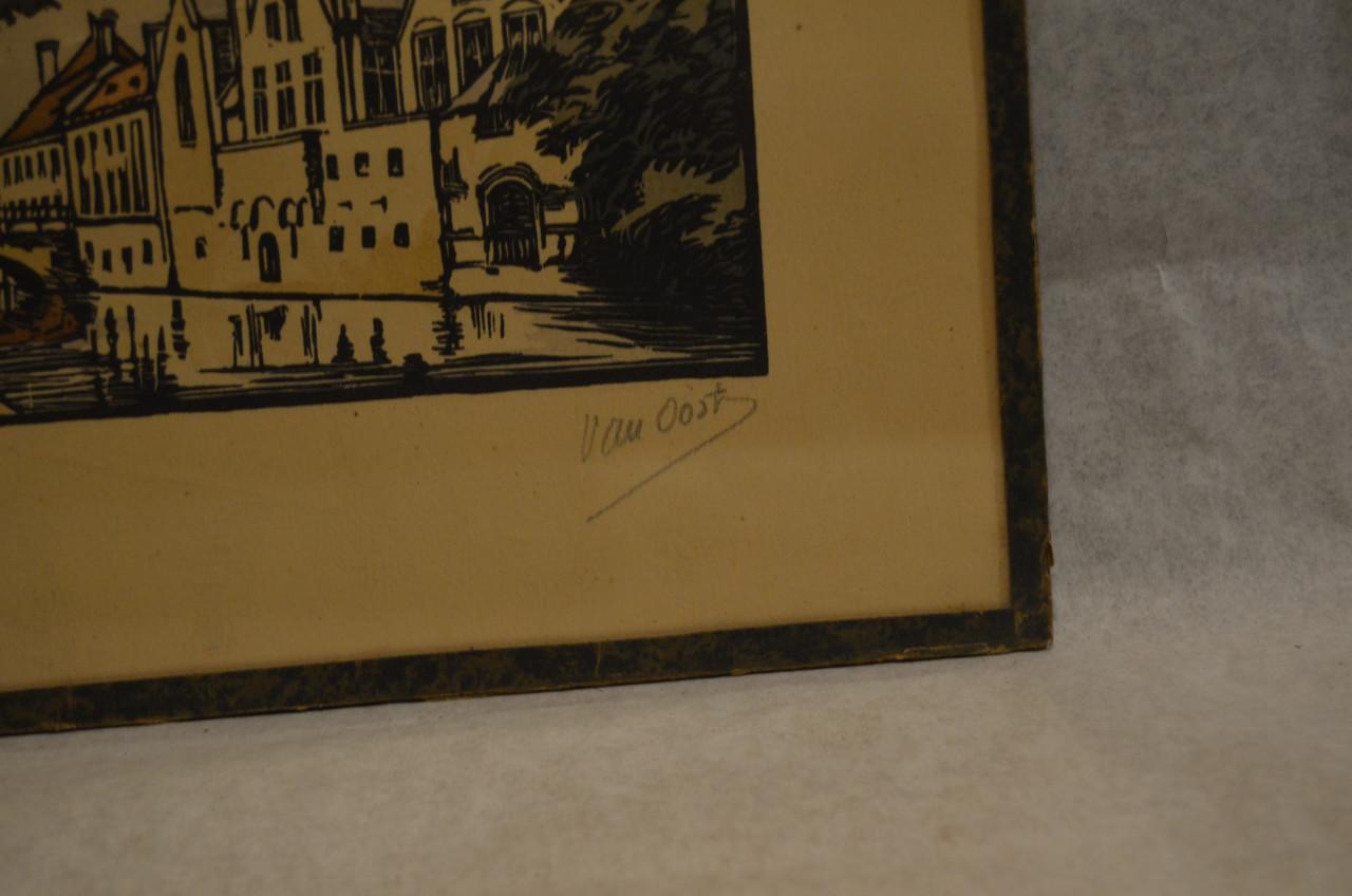 4 Etsjes gesign. 'van Oost' dorps / stadsgezichten