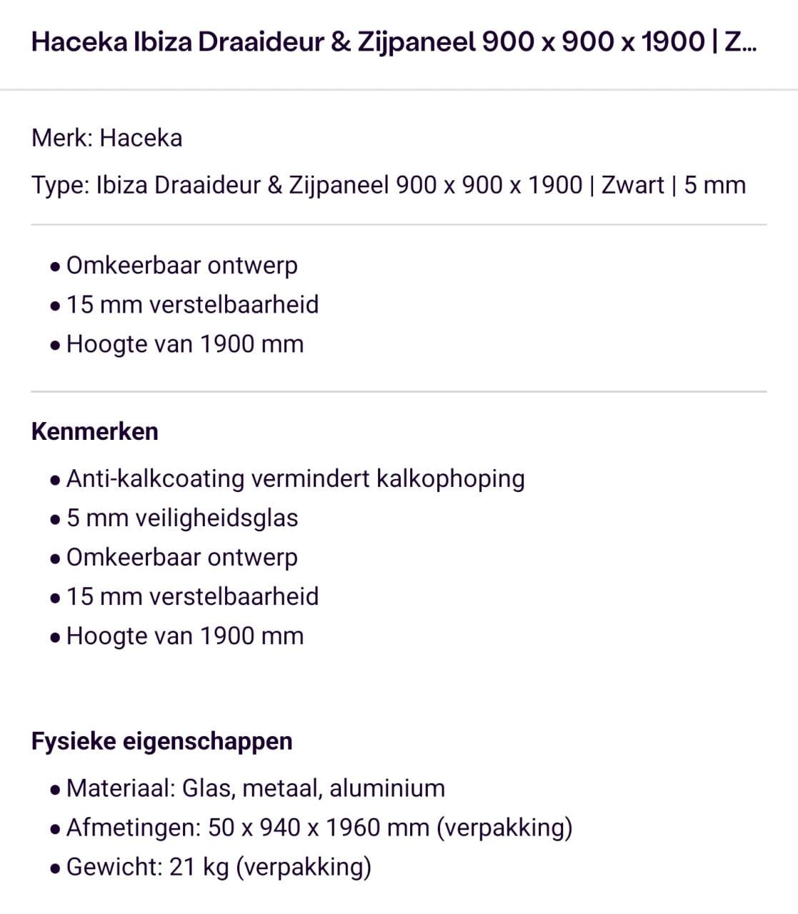 Haceka douchecabine 90×90×190