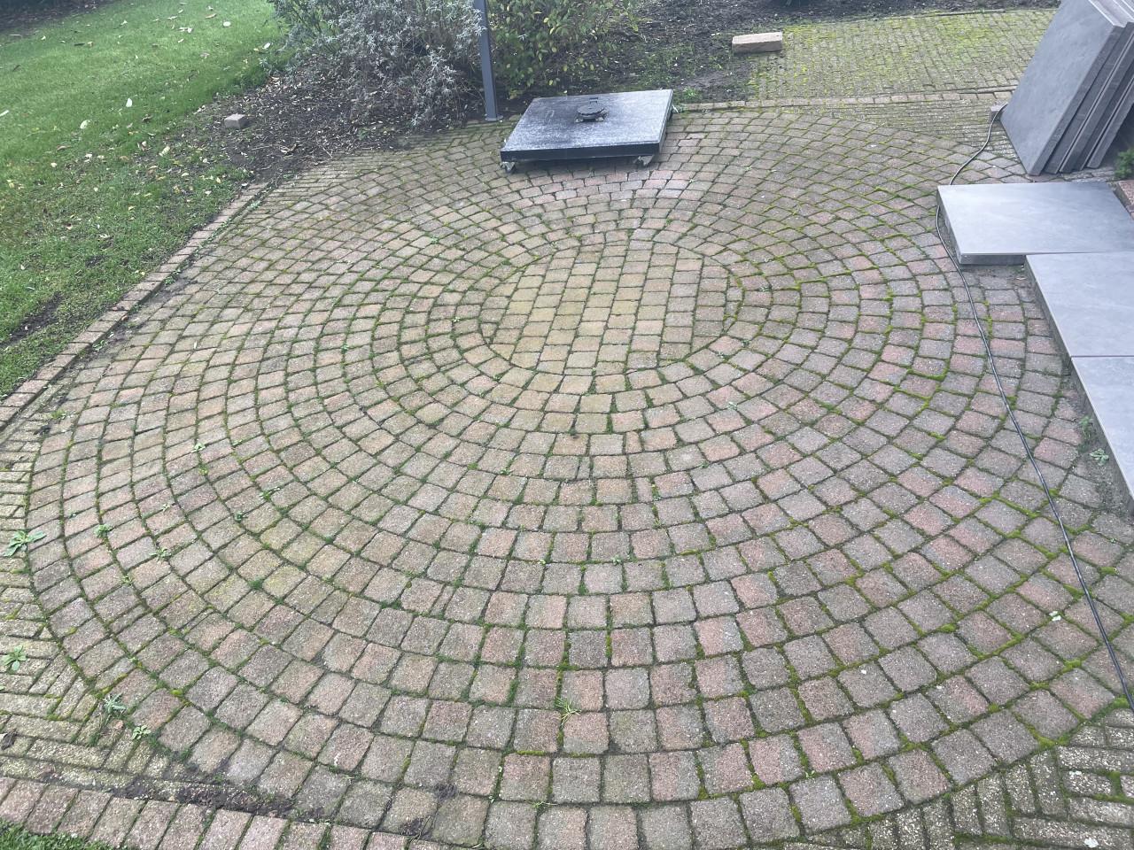 Terras circkel koppelstones 4x4 m grijs/rood