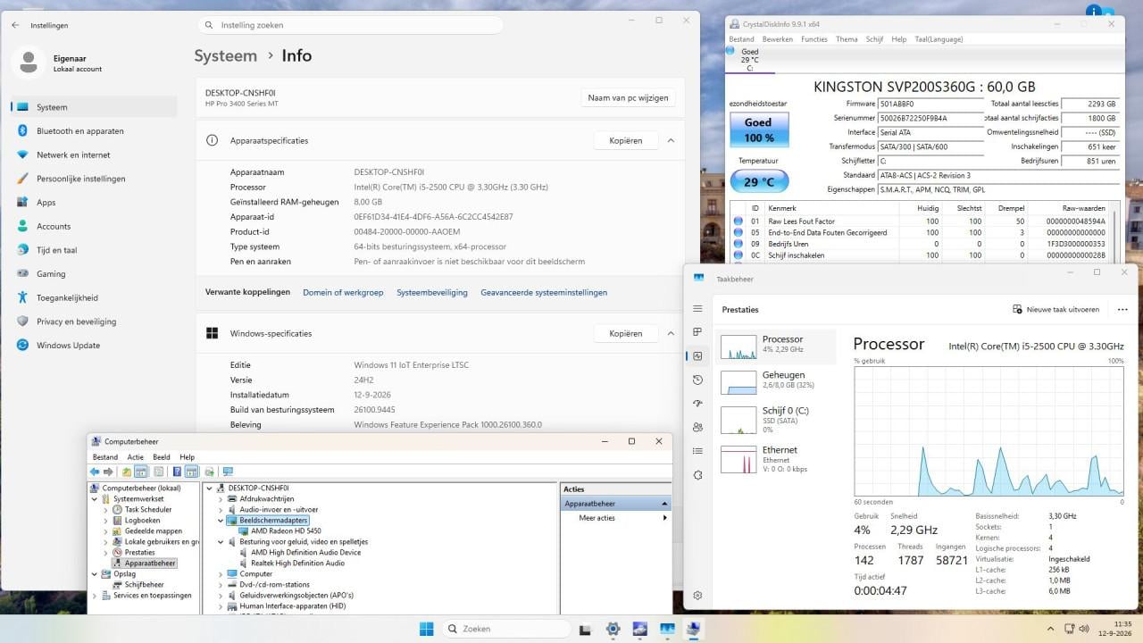 Complete HP PRO 3400 i5 8Gb+SSD Windows 11-IoT 24" scherm  30€