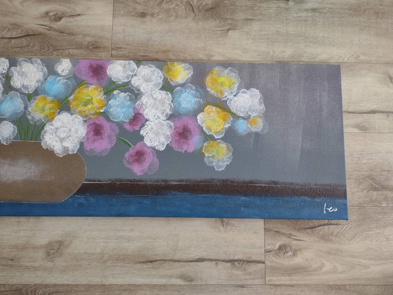 Prachtig groot blauw canvas schilderij met bloemen IKEA.