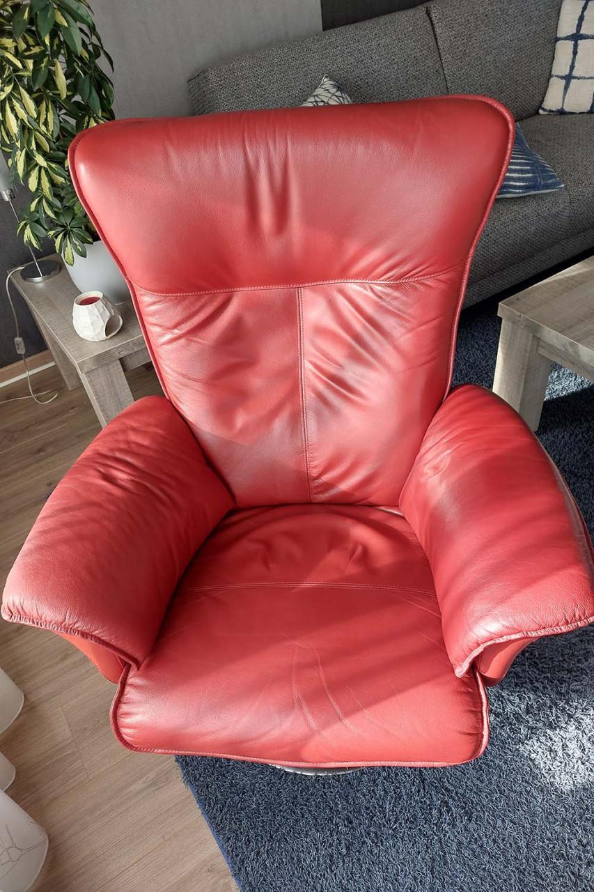 Rode leren (relax) fauteuil, gratis afhalen