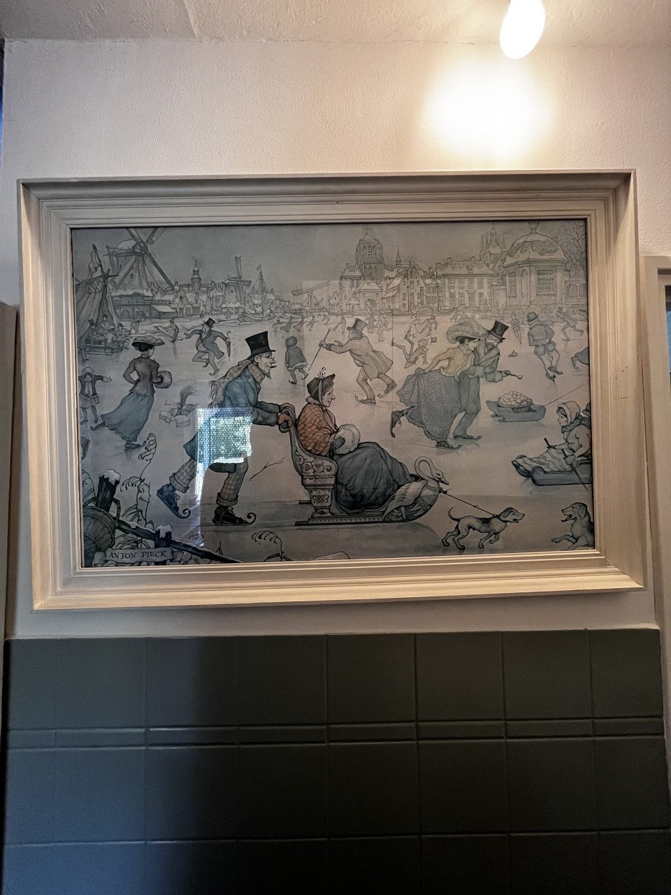 Schilderij Anton Pieck. Mooi, met lijst.
