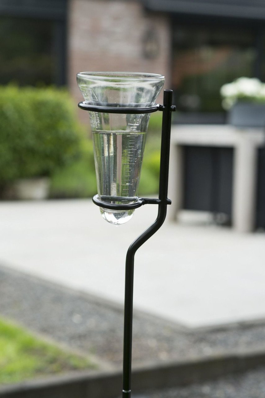 Nature glazen regenmeter op steel rvs glas