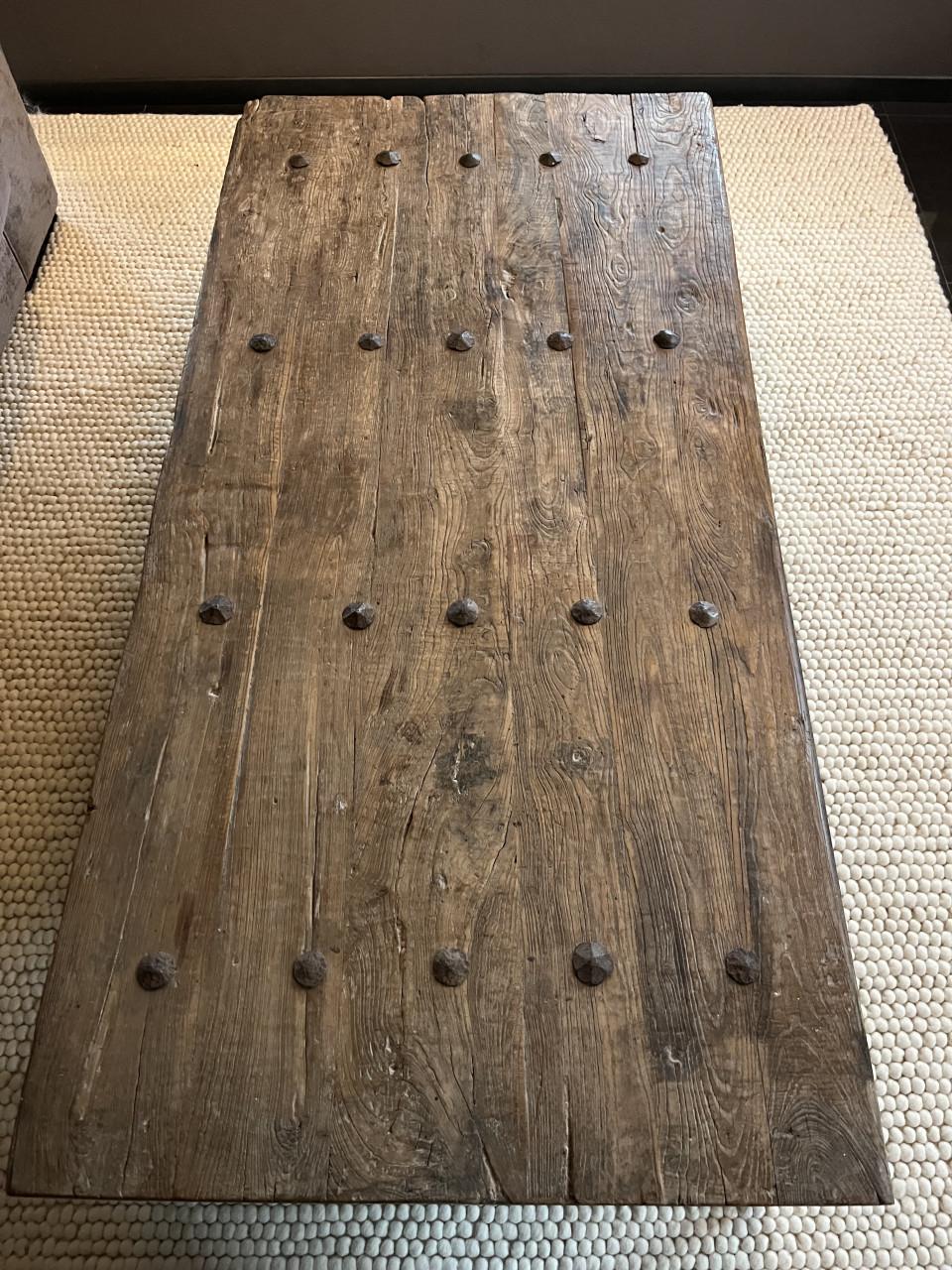 Salon Tafel antiek hout met stalen frame