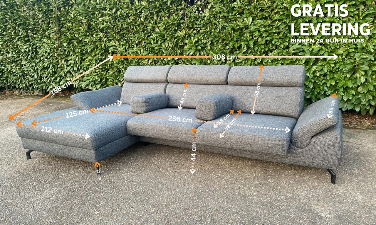 Montel Grijze Hoekbank met uitschuifbare zitvlakken- Gratis levering NL