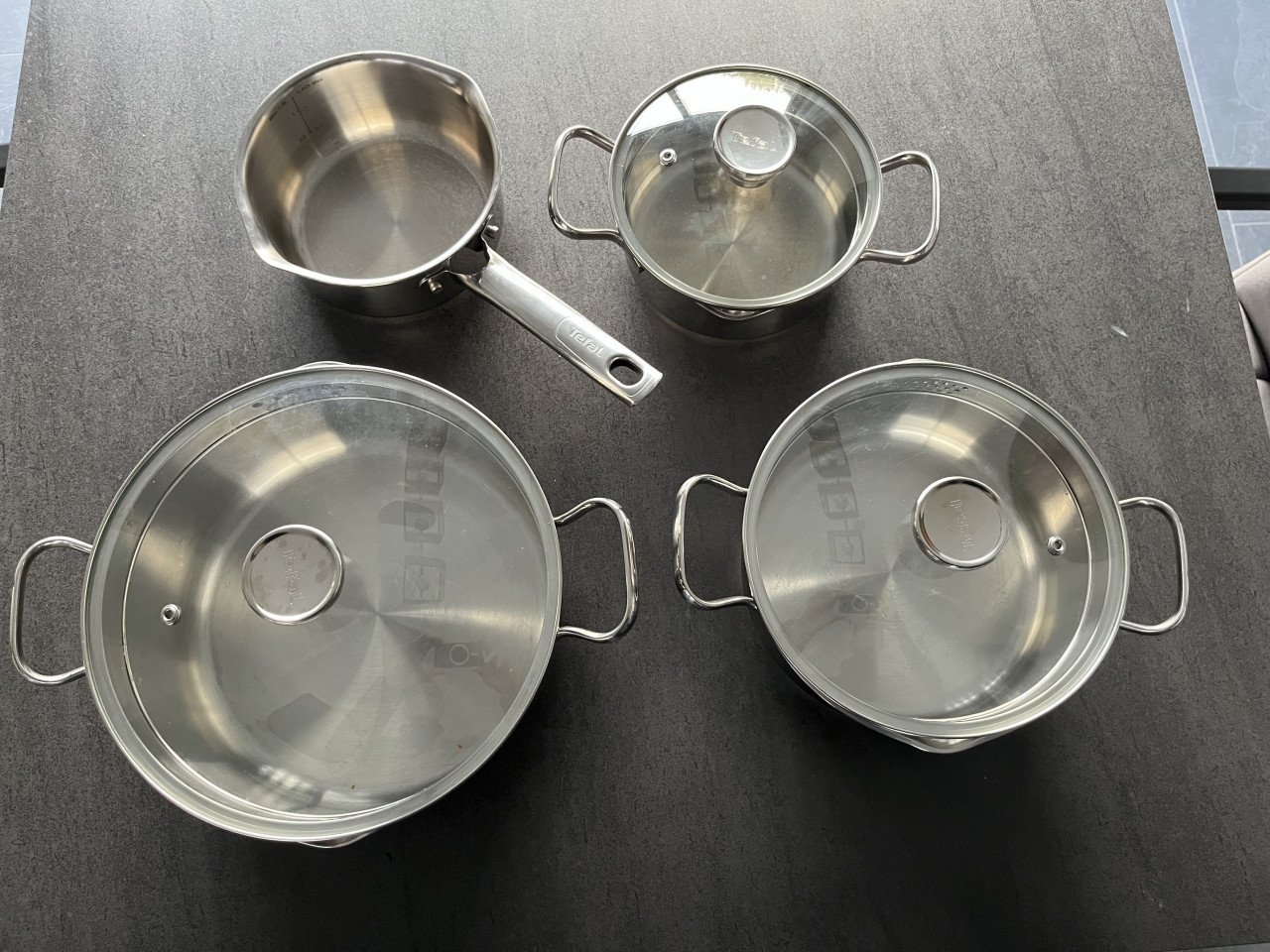 Tefal pannenset – 4-delig, RVS met glazen deksel