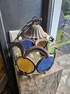 Vintage Hanglamp met Gekleurd Glas in lood - Oosters Design