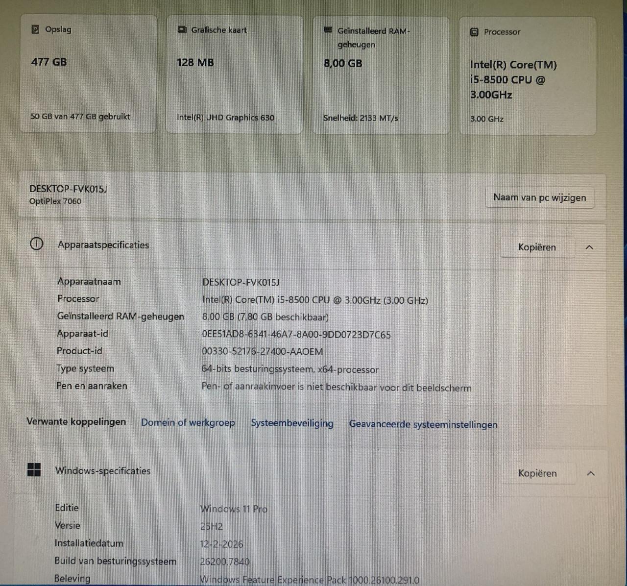 Dell Optiplex 7060 i5 8500/6core m2 2280/Ssd 256Gb