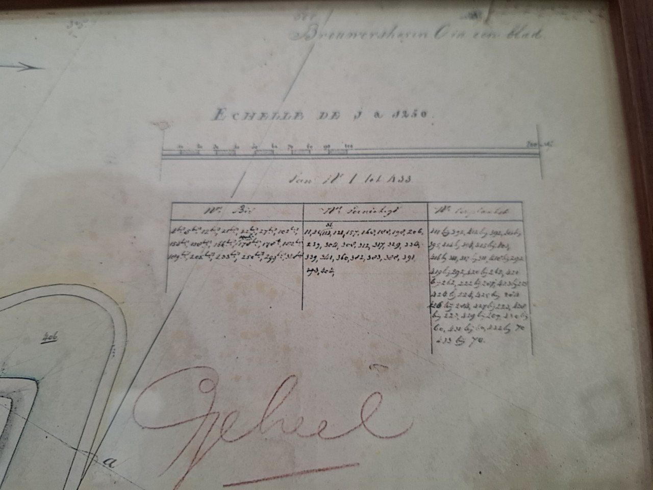 Brouwershaven Repro minuutplan Kadaster. Situatie ± 1812. Fraai ingelijst!