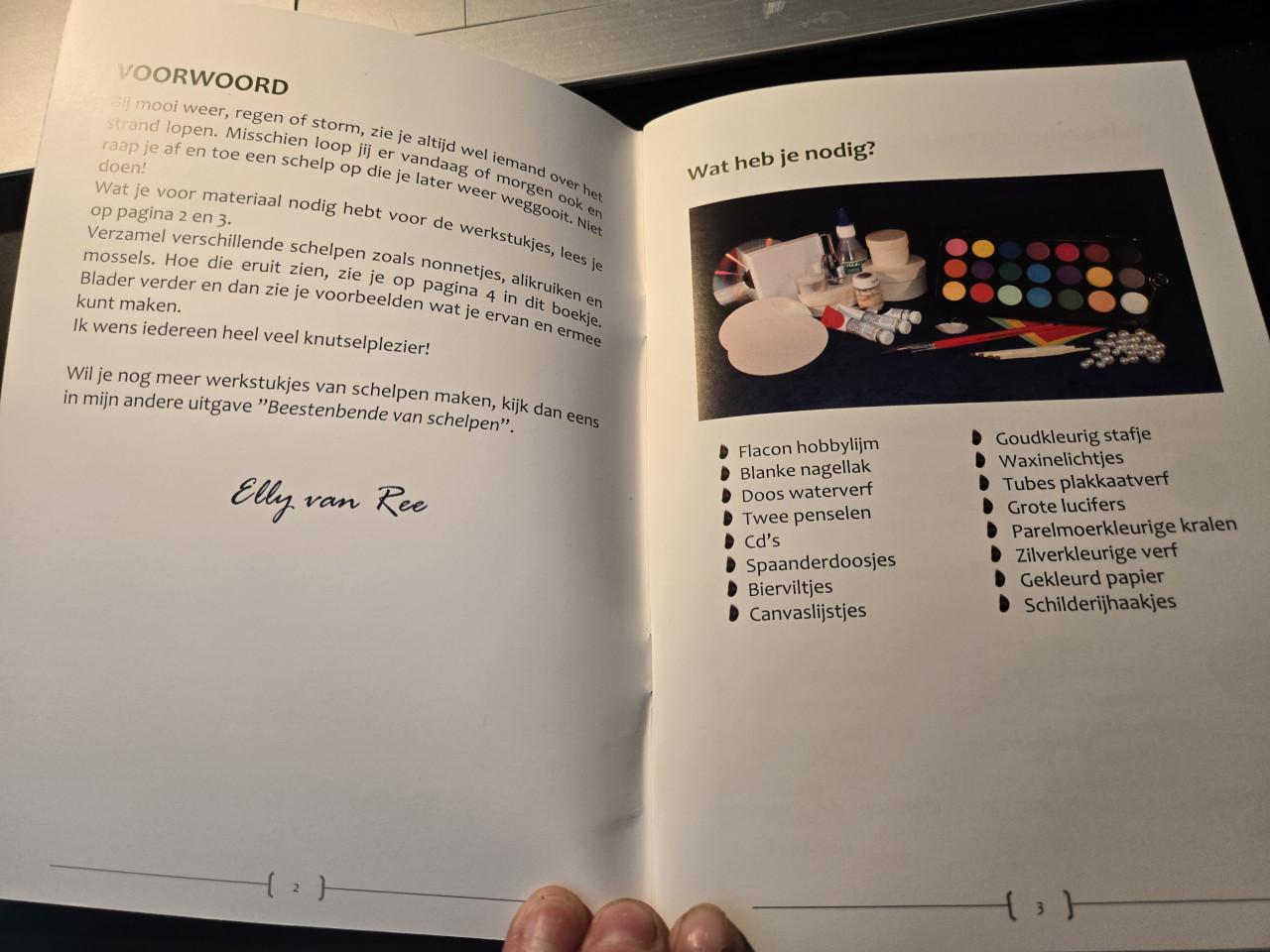 Hobbyboek Kunstwerkjes van schelpen door Elly van Ree. 1e druk 2012