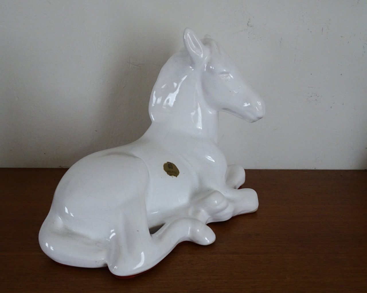Vintage Liggend Paard Delfts Wit Aardewerk keramiek beeld