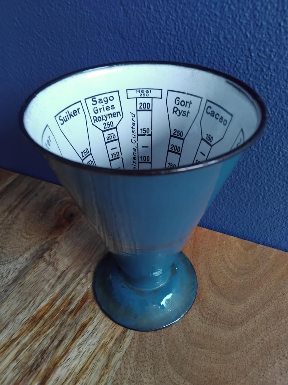 Emaille Vintage Edy Maatbeker Petrolblauw Goud