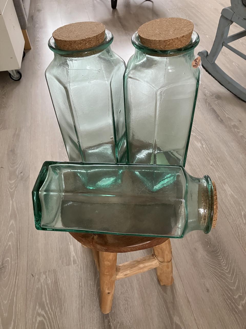3 stuks nieuw glazen voorraad potten
