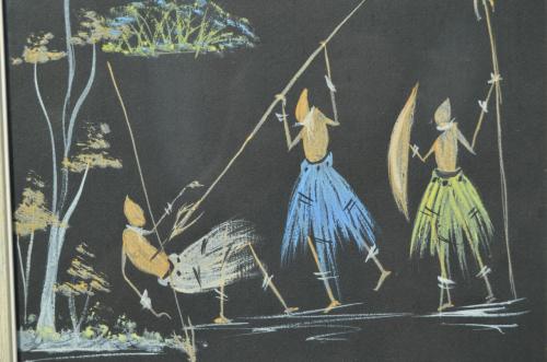 Afbeelding van een Afrikaans tafereeltje gesigneerd 'HM' (1)