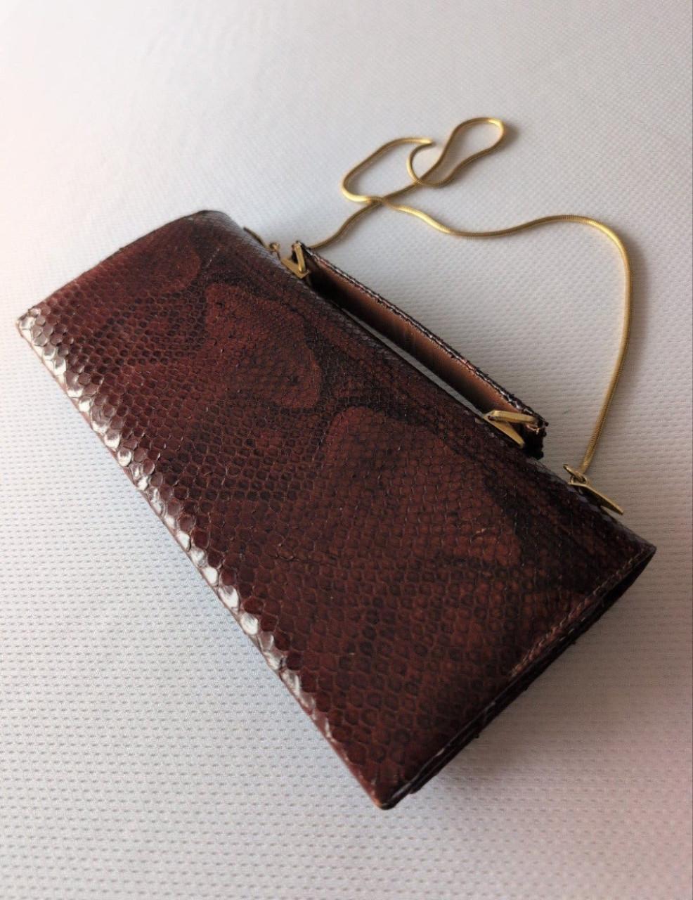 Vintage slangenlederen tasje, bruin