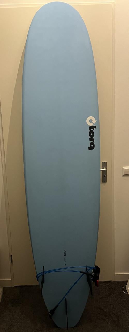 8ft mini longboard met fins, leash en boardbag