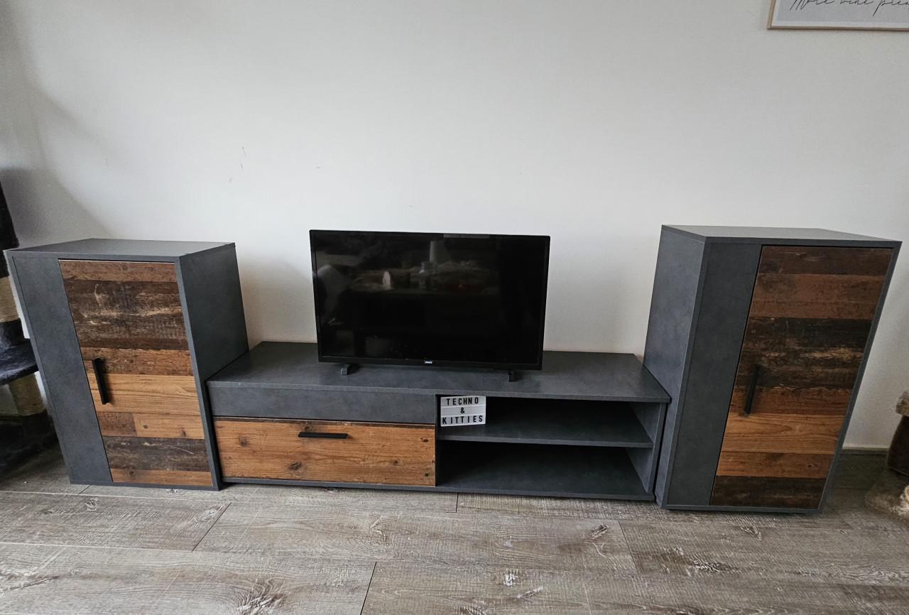 Meubella Wandmeubel Bellini – Red Old Wood / Grijs complete set