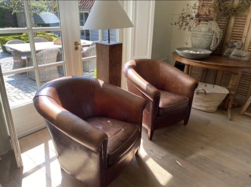 Set vintage schapenleren clubfauteuils