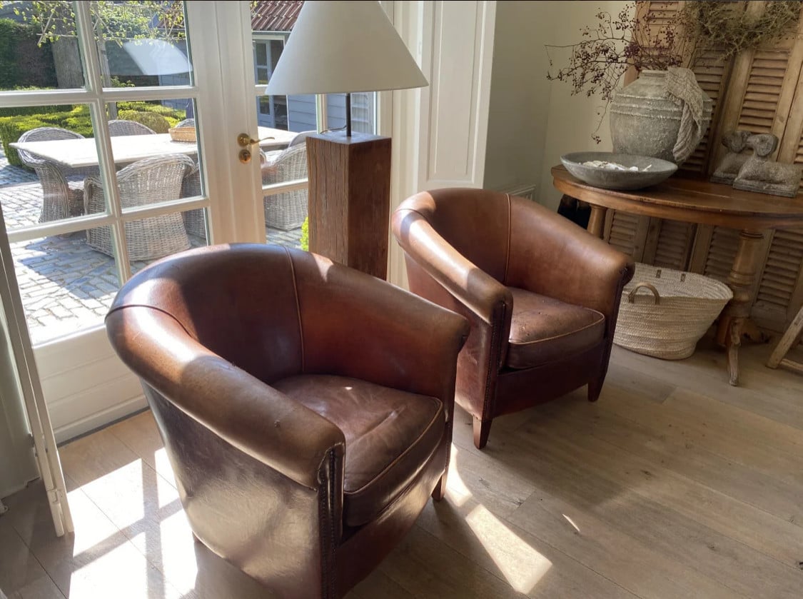 Set vintage schapenleren clubfauteuils