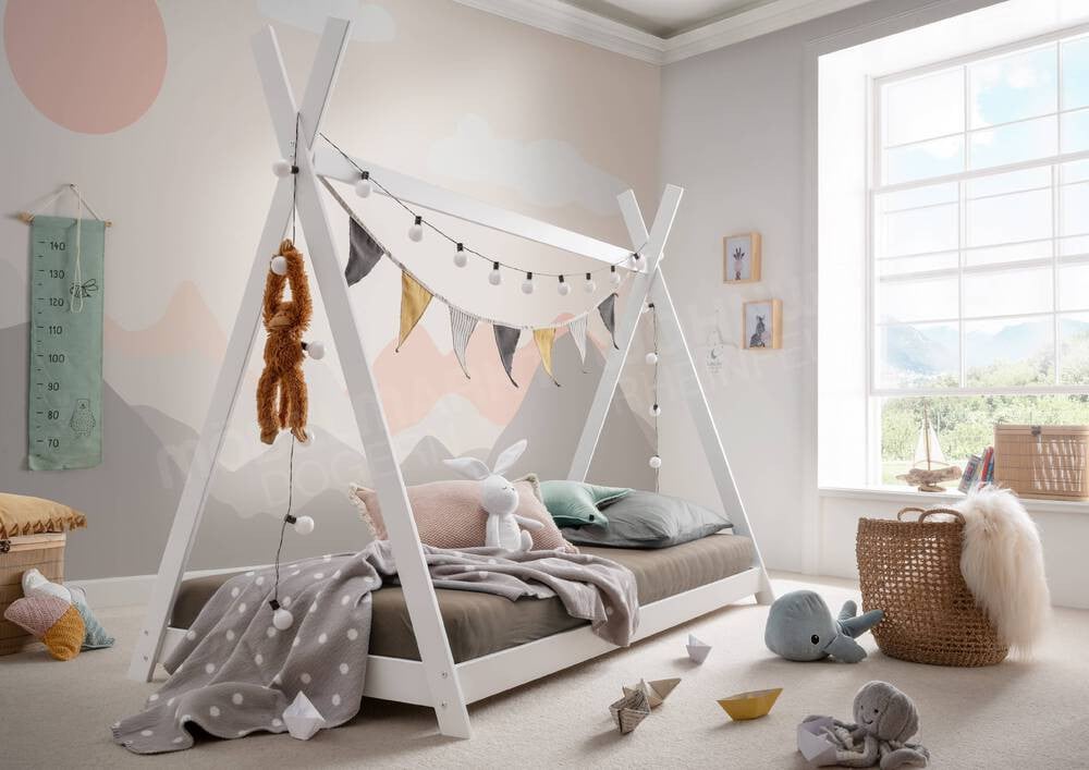 Nieuw in doos: tipi vloerbed kinderbed peuterbed wit hout