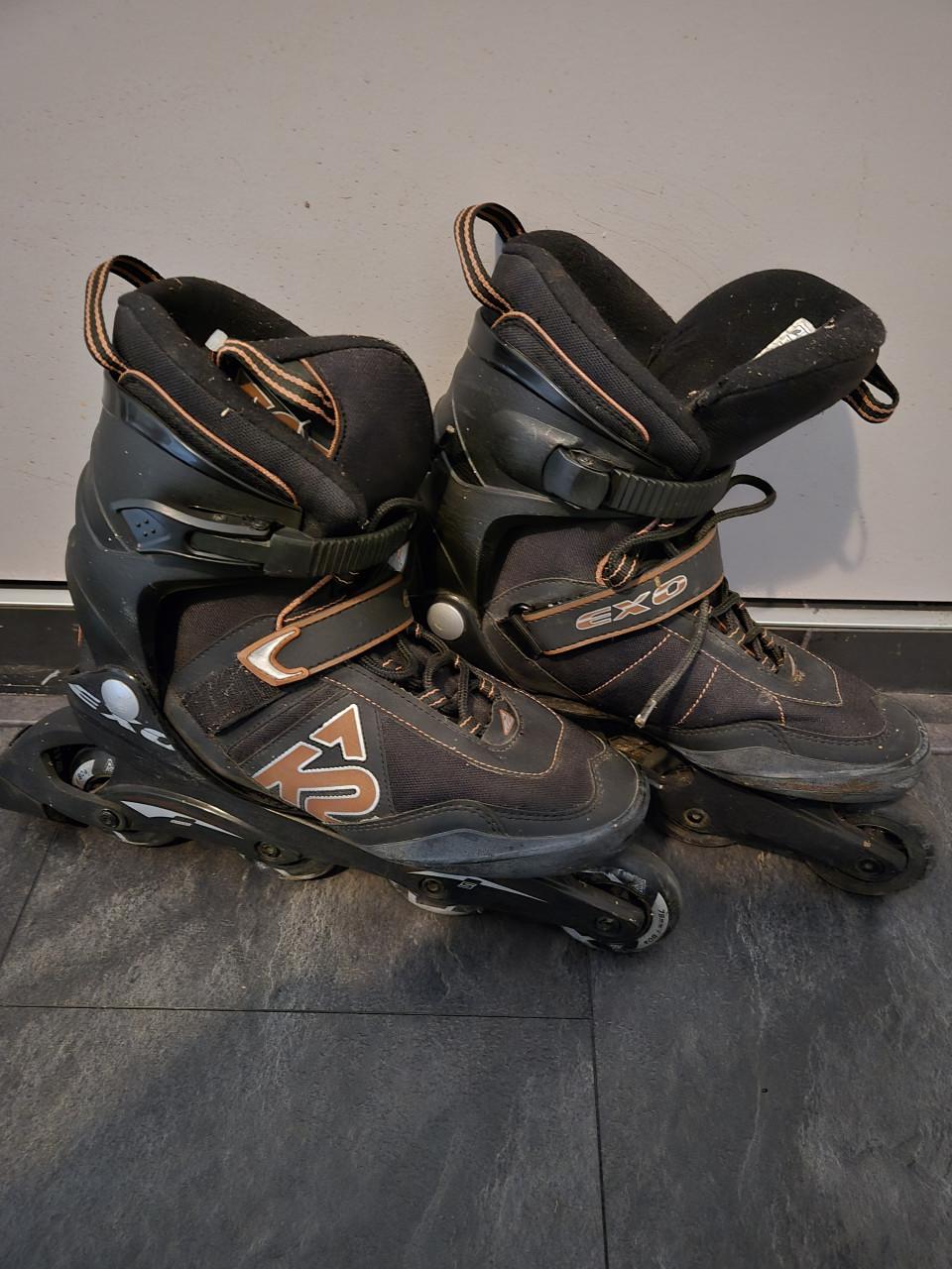 K2 Exo inline skates, 4 wielen, Maat 44.5 /US 11. Incl. 2 paar beschermers