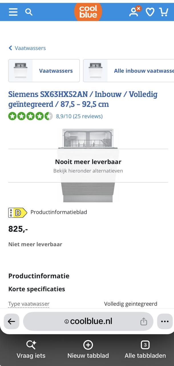 Siemens SX63HX52AN  Inbouw vaatwasser Volledig geïntegreerd 87,5-92,5 cm
