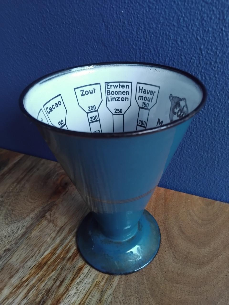 Emaille Vintage Edy Maatbeker Petrolblauw Goud