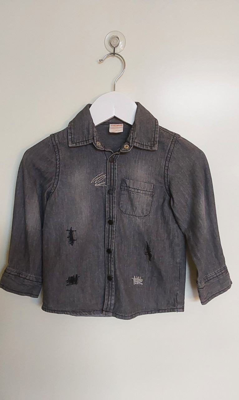 Donkergrijze spijkerblouse in maat 92 van de Hema