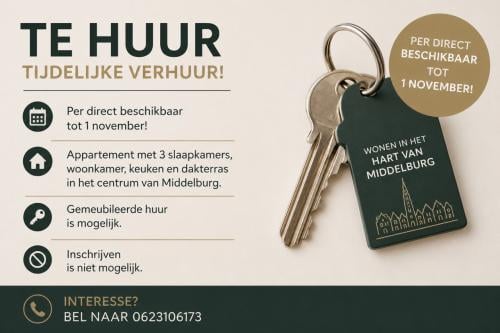Appartement in het centrum van Middelburg per direct beschikbaar t/m 01-11