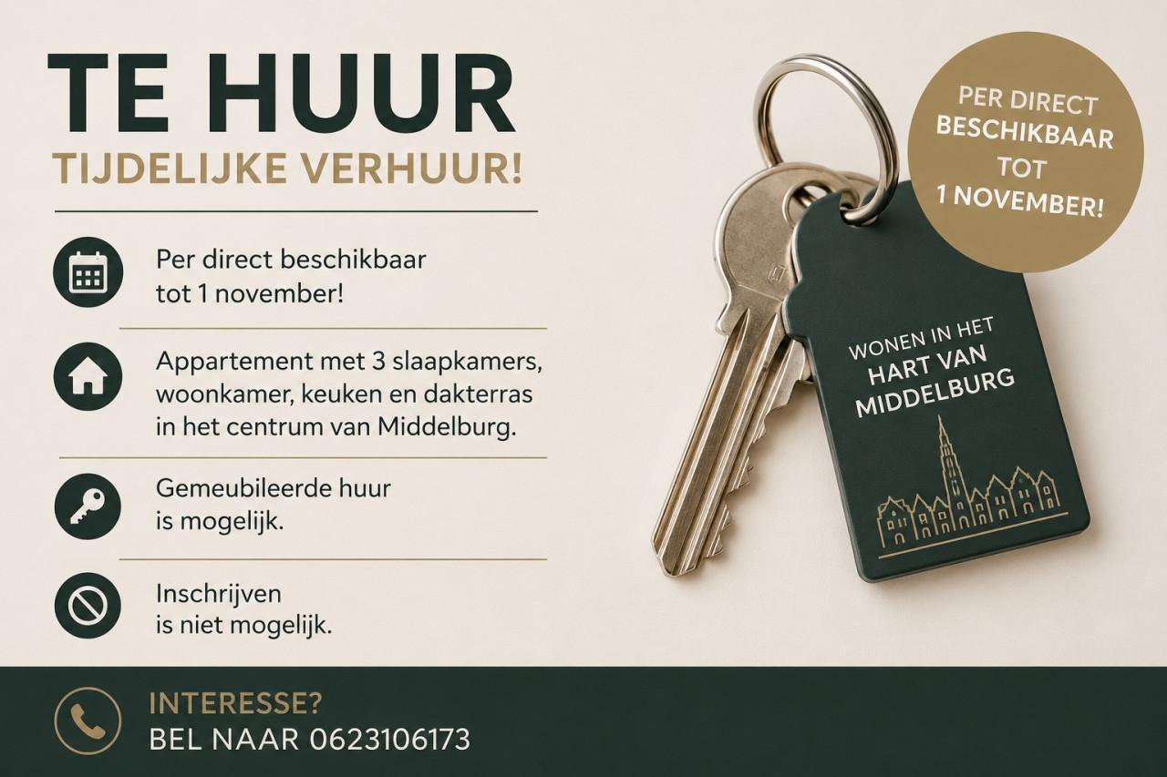 Appartement in het centrum van Middelburg per direct beschikbaar t/m 01-11