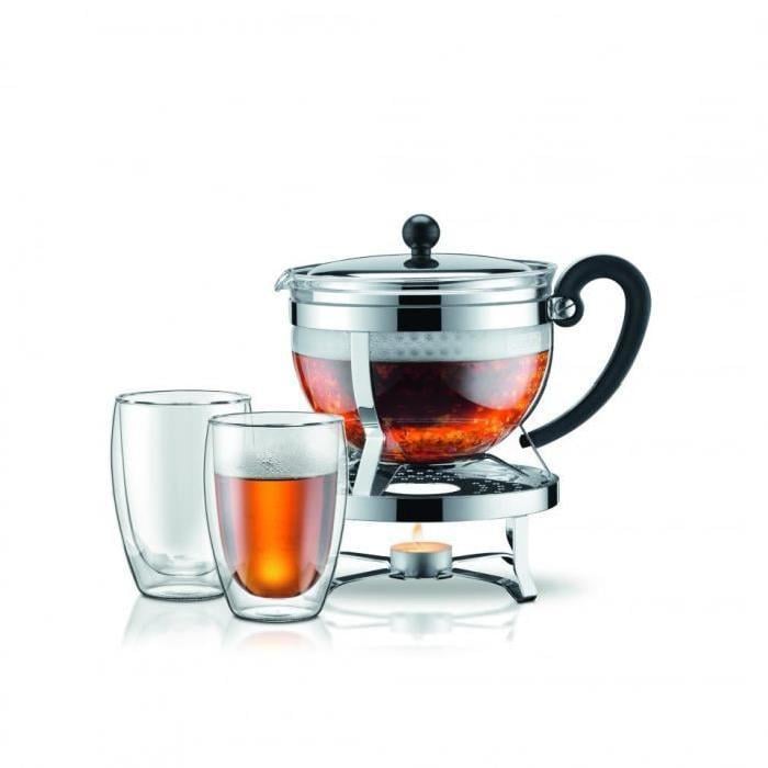 Bodum Chambord theeset theepot + rechaud + 2 glazen Pavina