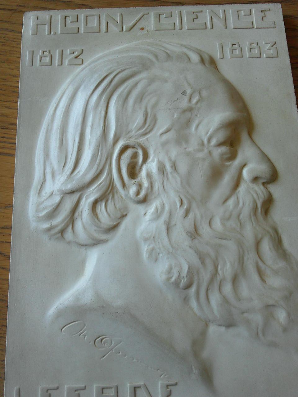 ART DECO PLAQUETTE VLAAMSE VOLKSSCHRIJVER HENRI CONSCIENCE ,1812-1883