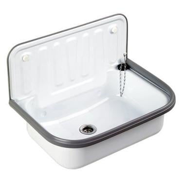 Wasbak uitstort  Emaille wit met blauwe rand..! gave...!