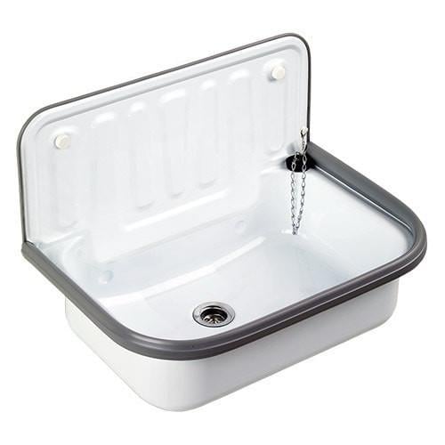 Wasbak uitstort  Emaille wit met blauwe rand..! gave...!