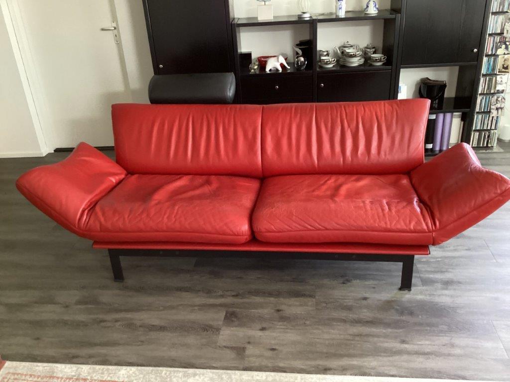 Leolux design bank draaibare zittingen rood echt leer