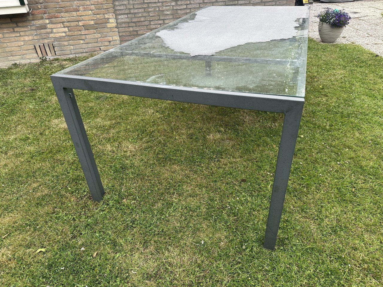 Tuintafel aluminium met glas 2.15x1.00
