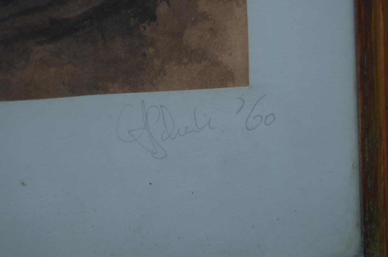 Aquarel Vissersboten/Stadhuis Veere gesign. gedat.