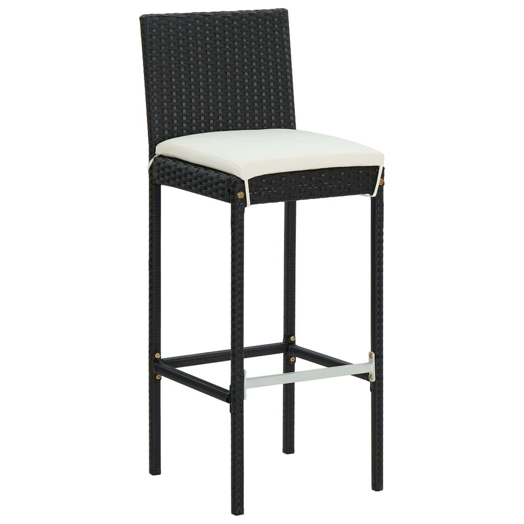 Barkrukken met kussens 2 st poly rattan zwart