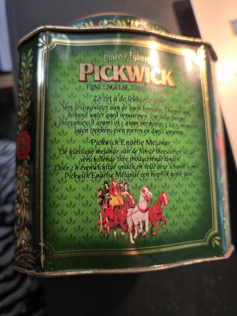 Vintage Douwe Egberts Pickwick theeblik H11.5xB10x10cm