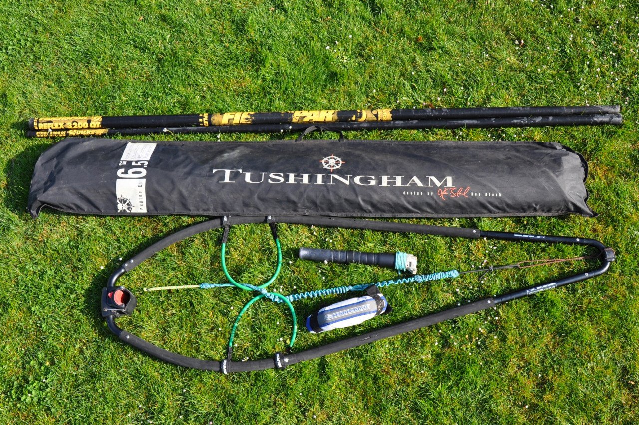 6.5m2 Tushingham Raptor Freeride zeil, FiberSpar mast, NeilPryde giek