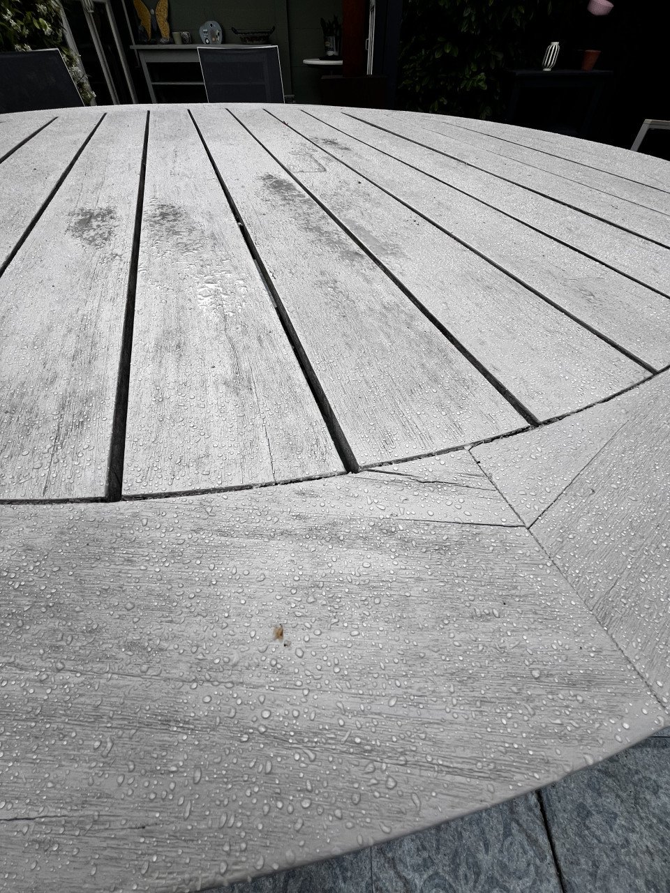 Ronde Tuintafel, teak, greywash, 160 cm!