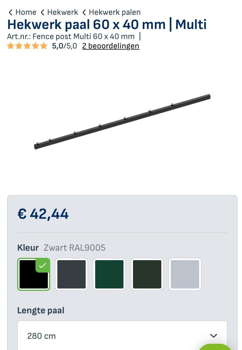 Staafmat zwart palen 280 multi